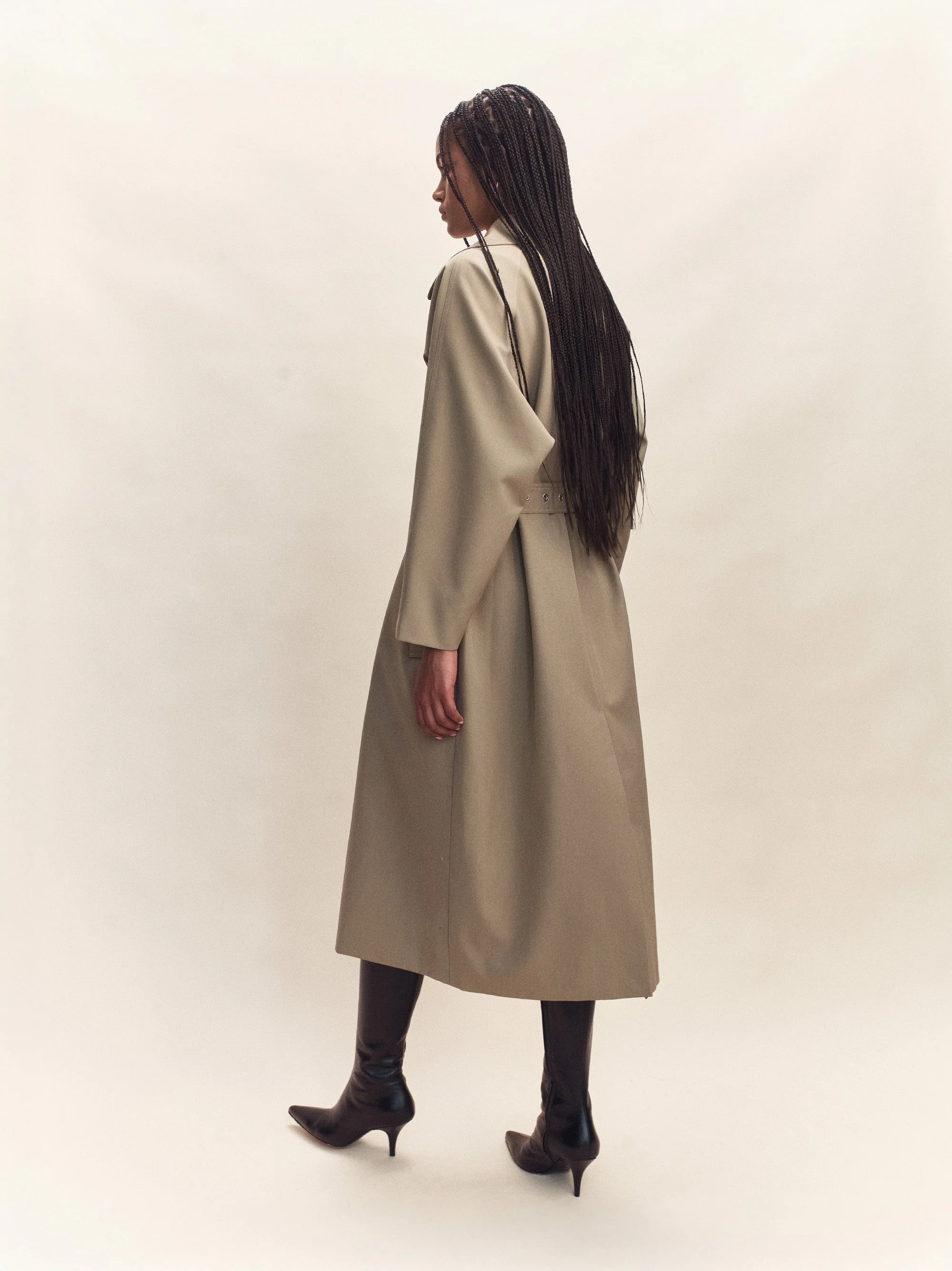 Janne Wool Silk Waterproof Trench - Khaki - Image 4