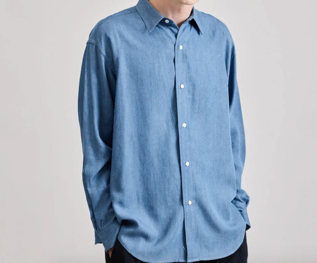 Luis Chambray Long Sleeve Shirt - Blue - Image 3