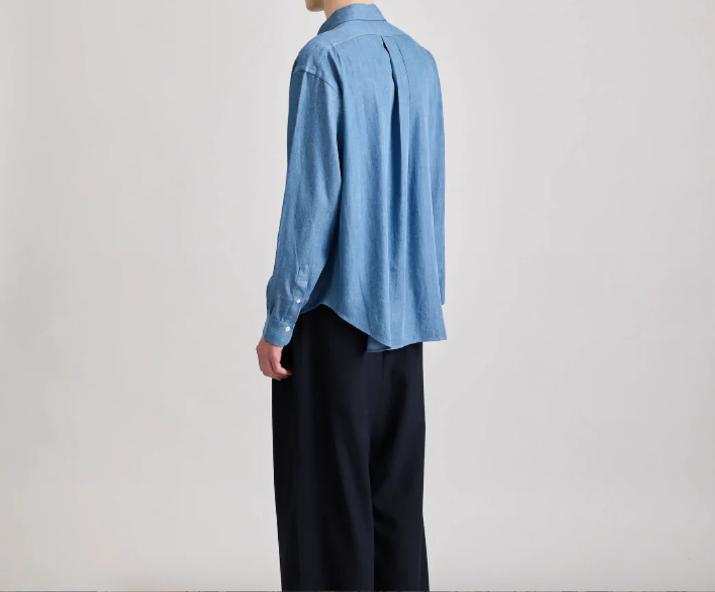 Luis Chambray Long Sleeve Shirt - Blue - Image 4