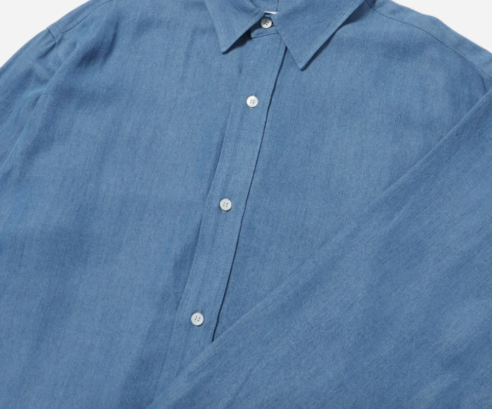 Luis Chambray Long Sleeve Shirt - Blue - Image 6