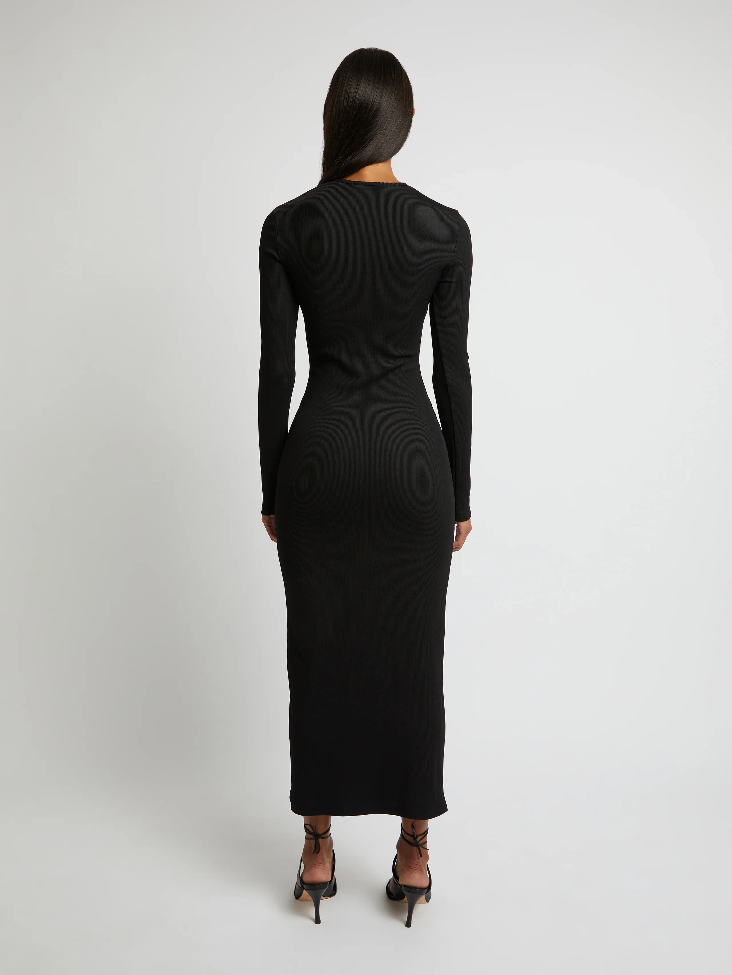 Orbit Ruched Long Sleeve Dress - Black - Image 4