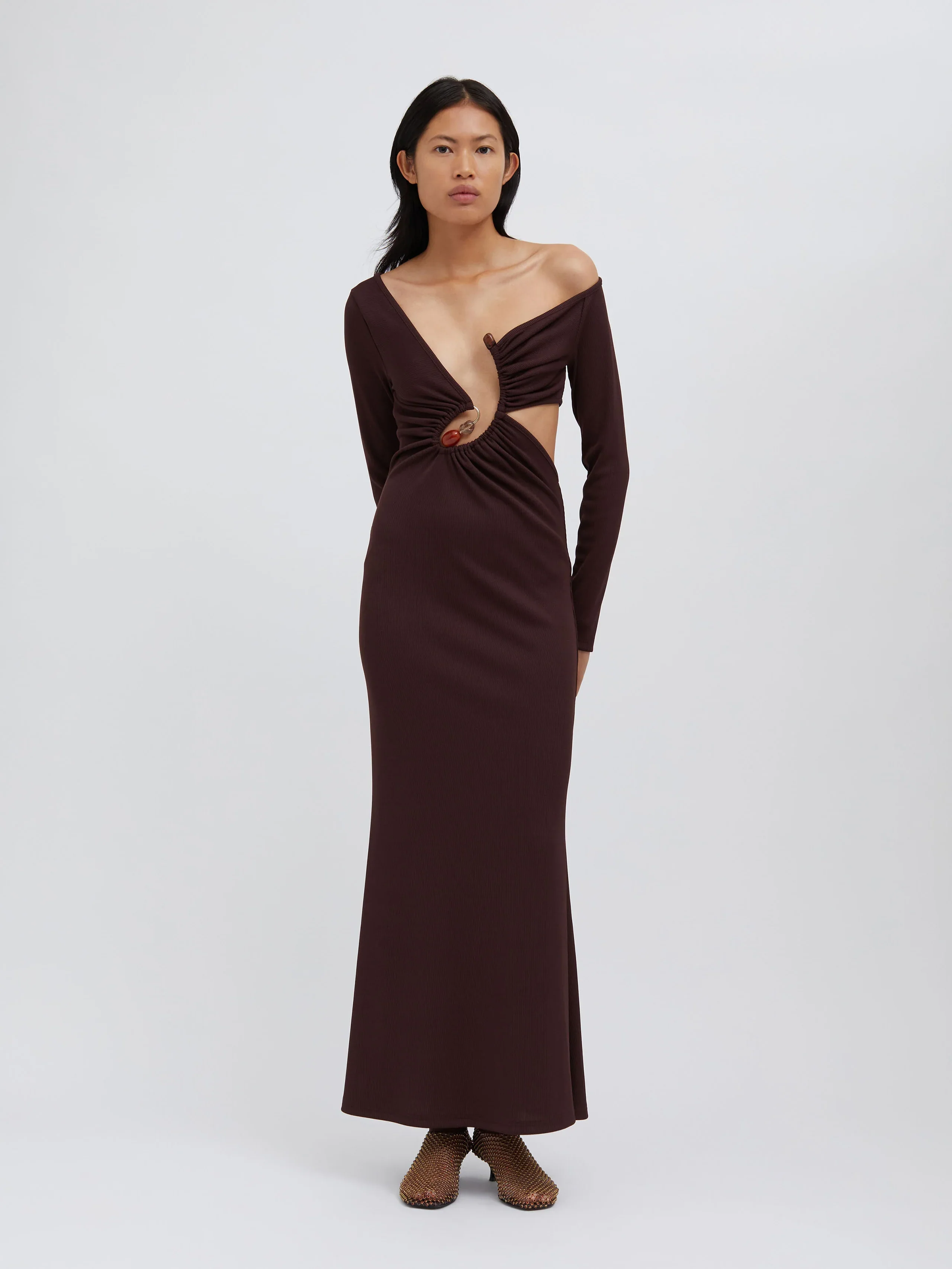 Spiral Crystal Long Sleeve Dress - Mahogany - Image 3