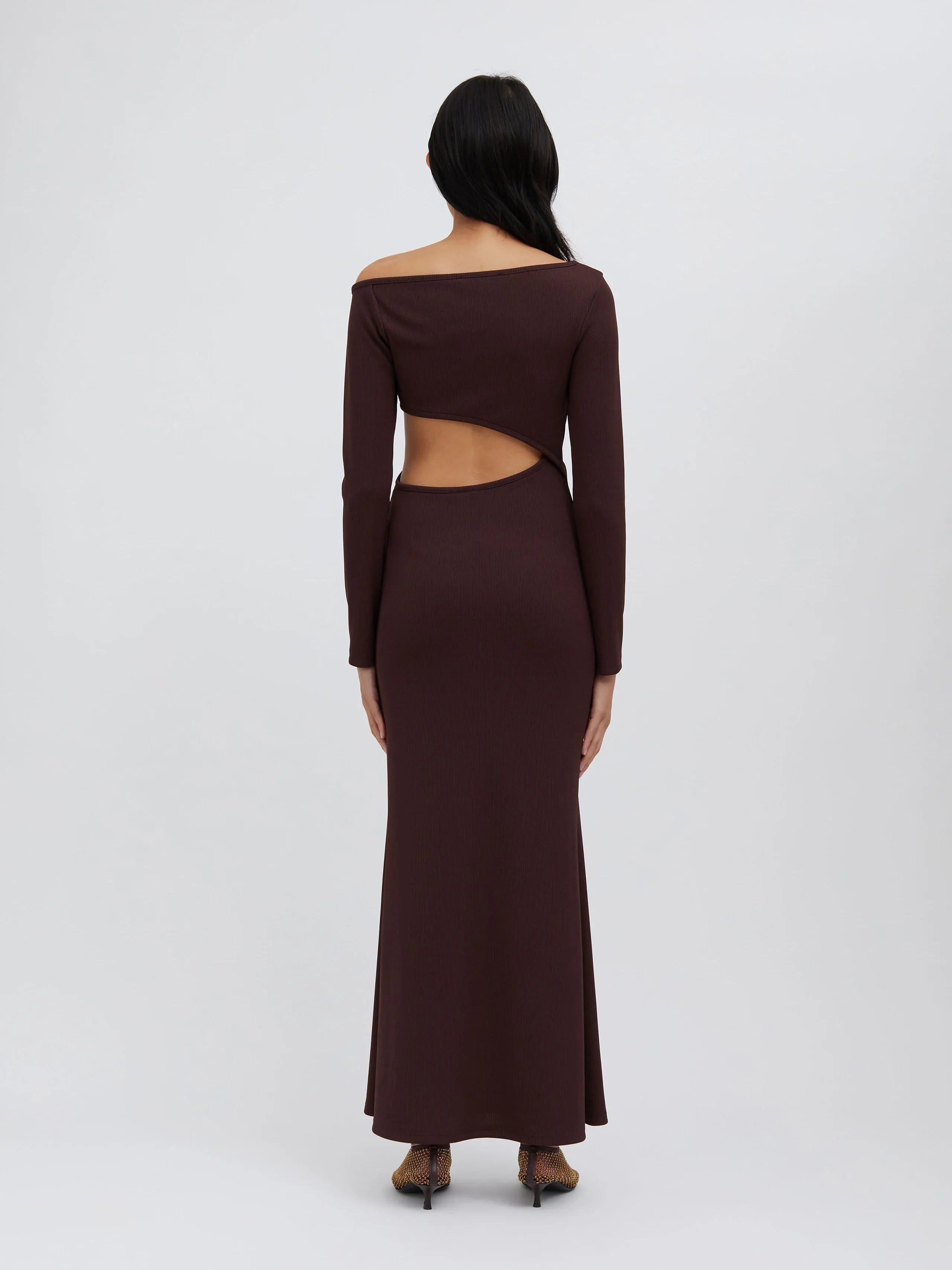 Spiral Crystal Long Sleeve Dress - Mahogany - Image 4