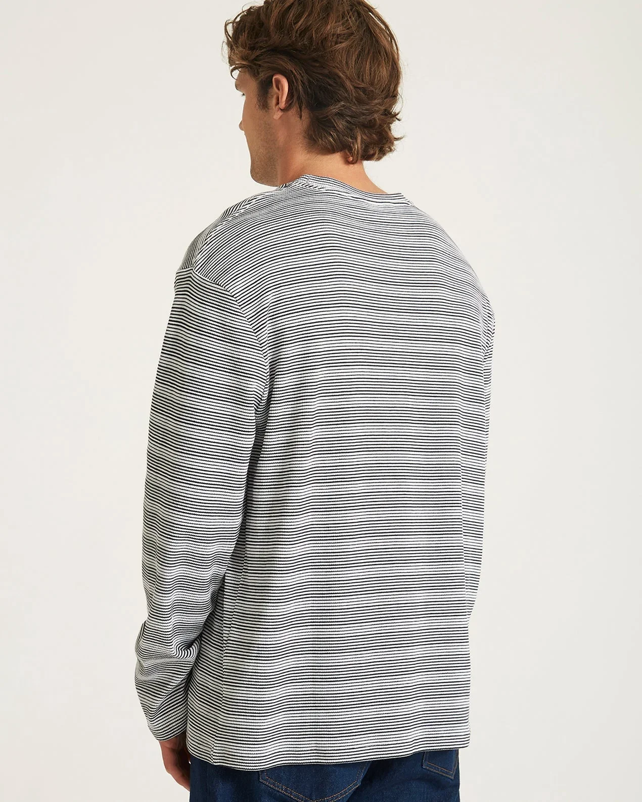 Striped Waffle Relaxed Long Sleeve Tee - Ivory - Image 3