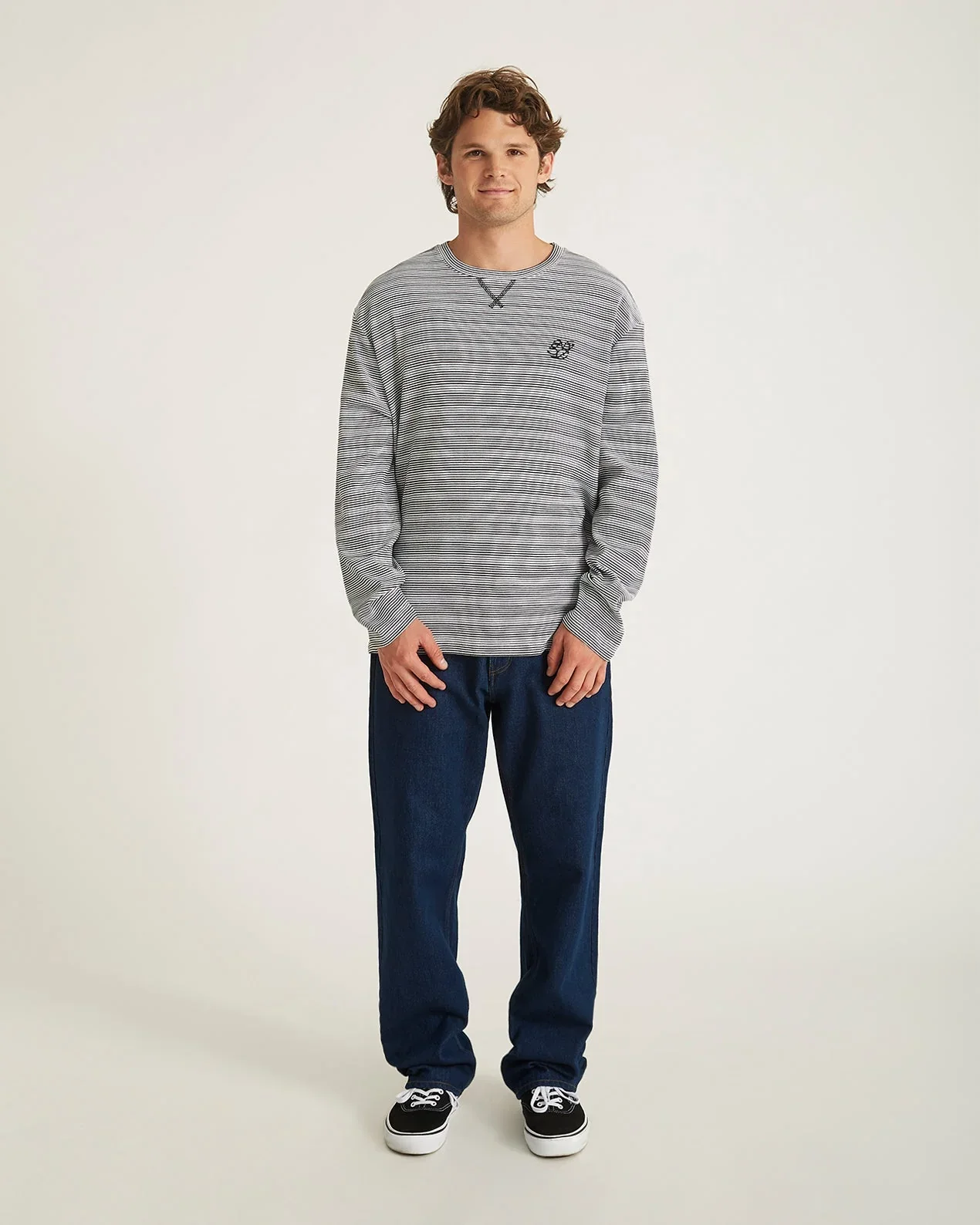 Striped Waffle Relaxed Long Sleeve Tee - Ivory - Image 4